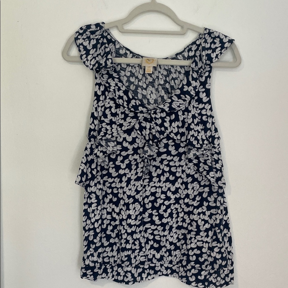 Rio Rao Navy and White Print SS Women's Cotton Top 👚 Large